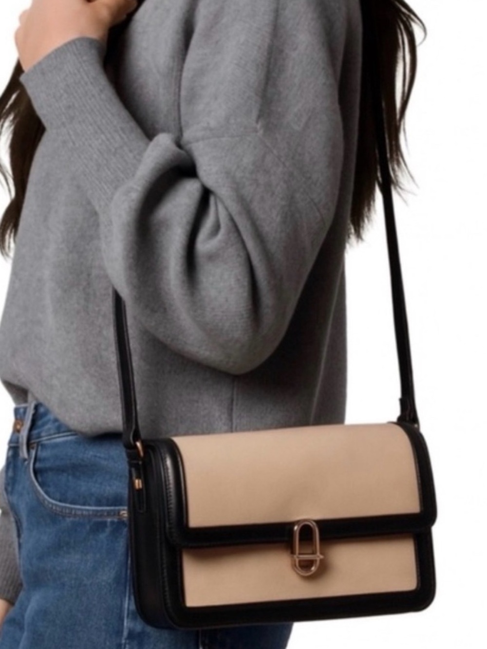 Jules Kae Mia Bag Two-Tone Black Beige Crossbody Vegan Leather NWT